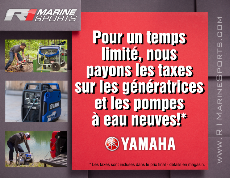 Génératrices et pompes à eau Yamaha: taxes incluses